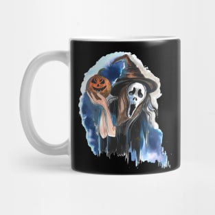 Surprised Woman With Pumpkin Halloween Mug